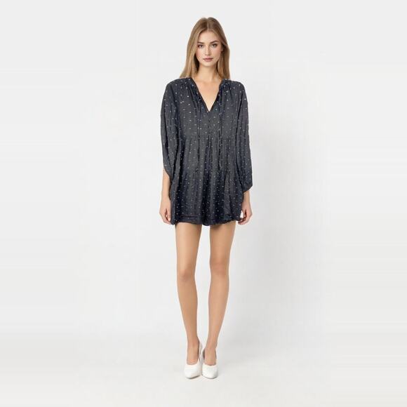 2/$30 ZARA Ditsy Embroidered Babydoll Popover Dress Small Gray Long Sleeve #7028 - Picture 1 of 16
